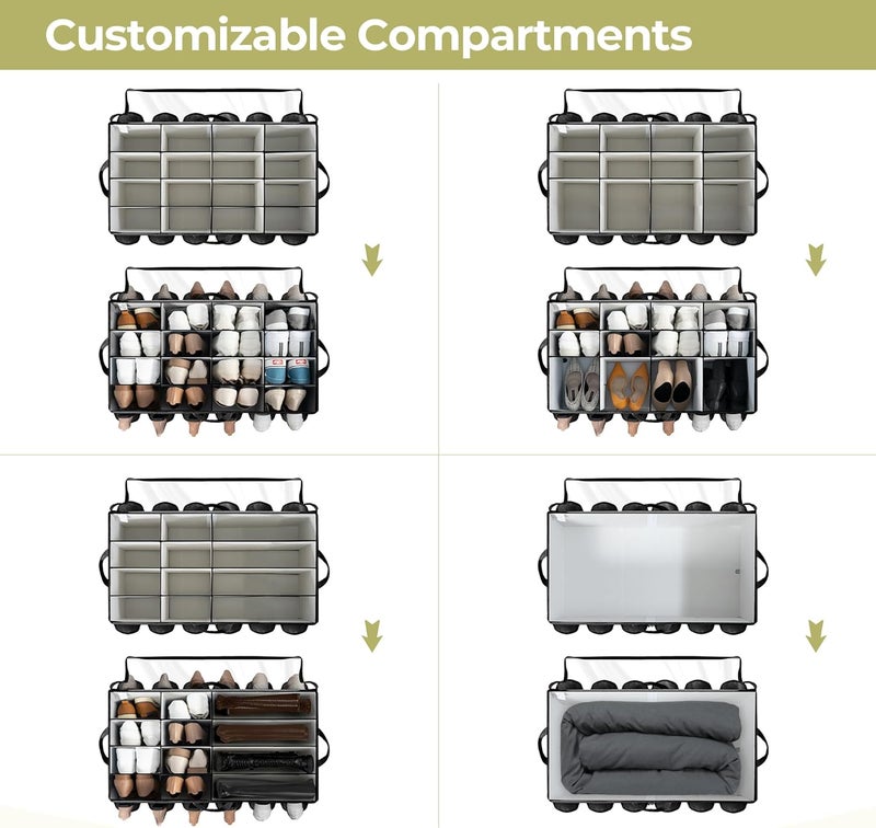STORAGEIDEAS Shoe Organizer for Closet, Shoe Storage Solution with Clear Cover & Adjustable Dividers, Fabric Shoe Box Fits 16 +12 Pairs Shoes, Black, 1-Pack - Image 5
